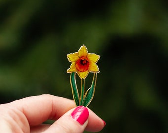 Daffodil Enamel Pin, Gold-Plated Yellow Floral Brooch, March Birth Flower