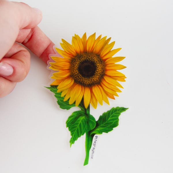 Sunflower Sticker, Clear Matte Floral Decal, Botanical Accessory