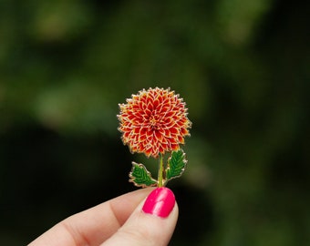 Red/Orange Dahlia Floral Enamel Pin, Vibrant Floral Lapel Pin, Botanical Brooch, Garden Lover Gift, Nature Pin, Floral Accessory, Botanical