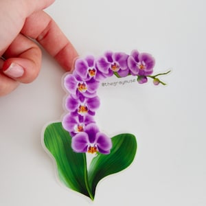 Orchid (Purple) Floral Clear Matte Sticker, Exotic Flower Accessory, Nature Lover Jewelry Gifts, Botanical Plant Stickers, Gardeners Gift