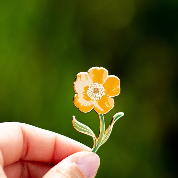 Buttercup Floral Enamel Pin, Yellow Flower Lapel Pin Accessory, Botanical Brooch, Nature Lover, Spring Bloom, Garden Enthusiast