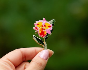 Cattleya Orchid Enamel Pin, Exotic Flower Brooch, Plant Lover Accessory, Botanical Jewelry, Garden Lapel Pin, Nature Enthusiast, Gift Idea