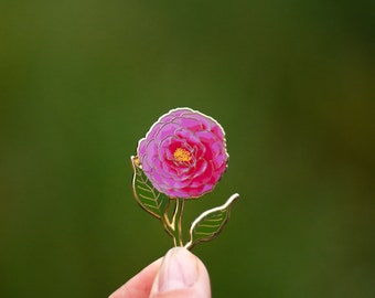 RETIRING Camellia Floral Enamel Pin, Elegant Flower Lapel Pin, Botanical Accessory, Brooch, Nature Lover Gift, Spring Bloom, Garden Pin