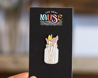 RETIRING Paint Brushes in Jar Enamel Pin, Artists Lapel Pin, Denim Jacket Pin, Artist Backpack Pin, Aesthetic, Watercolor Paint, Watercolor