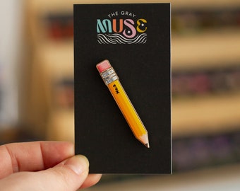 Yellow Pencil v2 Enamel Pin, No. 2 Realistic Design, Artist Lapel Badge, Classic Stationery Brooch, Drawing Accessory, School Supply Pin