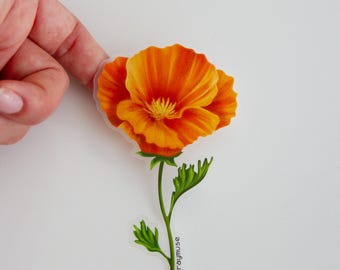 California Poppy Sticker, Floral Clear Matte Flower Decal