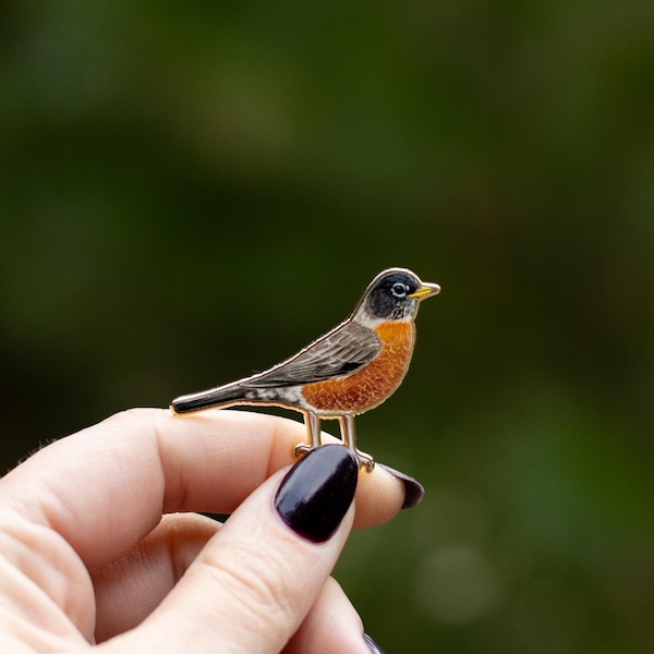 American Robin Bird Enamel Pin, Nature Gift, Gifts for Her, Lapel Pin, Bird Accessory, Connecticut, Michigan, Wisconsin State Bird