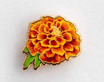 Mini Marigold Floral Enamel Pin | October Birth Month Flower