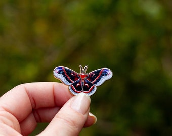 Cecropia Moth Enamel Pin, Gold Plated Nature Jewelry