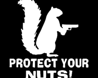 Sticker écureuil Protect Your Nuts - Sticker vinyle voiture/ordinateur portable amusant (Lot de 2)