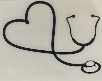 Heart with Stethoscope - (Set of 2) Vinyl Decal - White 4 " for Cars, Laptops, Glass, Windows and more (Various Colors Available)