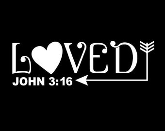 John 3:16 Decal Sticker - Loved - White Vinyl Decal (Set of 2) - White 5.5 inches for Car, Laptop, Trucks, Windows
