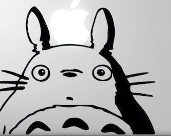 Totoro Apple on Head My Studio (Set of 2)- Black 4 Inches, Apple Macbook, Laptop, Car, Van, Kids Room- Decal  Vinyl Sticker -