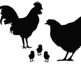 Chicken Family Vinyl Decal Sticker (Set of 2) - 5" Black