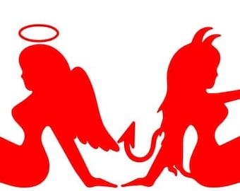 Angel and Devil Girl Silhouette Decal Stickers - 5.5" - Set of 2