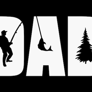 Dad Fishing Vinyl Decal Sticke - Black 6" for Laptop, Car, Van, Truck and Glasses