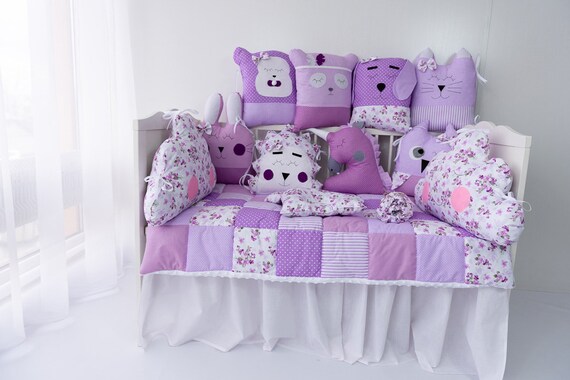 Funny Animals Handmade 13 Piece Crib Bedding Set In Purple Etsy