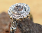 Pretty Round Nateral Australian Zircon and diamond 18ct White Gold solitaire Pave Bead Claw set Ring SI F
