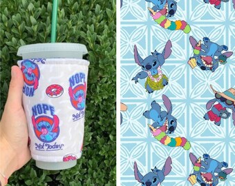 Stitch from Lilo and Stitch Donut; Not Today  Insulated Iced Coffee Cozy, Cup Sleeve, Cozy