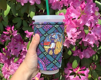 Beauty and the Beast  Insulated Iced Coffee Cozy,  Cup Sleeve