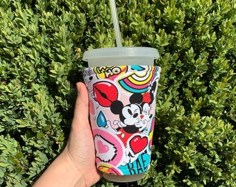 Mickey and Minnie Emoji Insulated Iced Coffee Cozy, Cup Sleeve