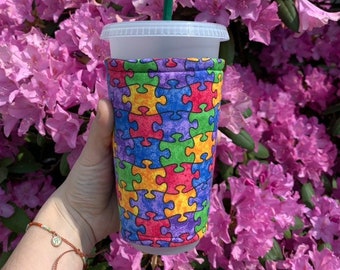 Rainbow Puzzle Insulated Ice Coffee Cozy, Cup Sleeve