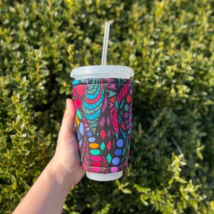 Colorful Shapes and Design Insulated Iced Coffee Cozy, Cup Sleeve