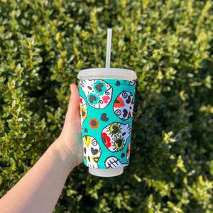 Skulls and Hearts Insulated Iced Coffee Cozy, Cup Sleeve