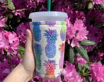 Pineapples Insulated Iced Coffee Cozy, Cup Sleeve