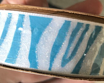 Brite Blue Glittered Silver and Gold Wired Royal Burlap Ribbon Finished in a Matching Edge 2.5x10 Yd