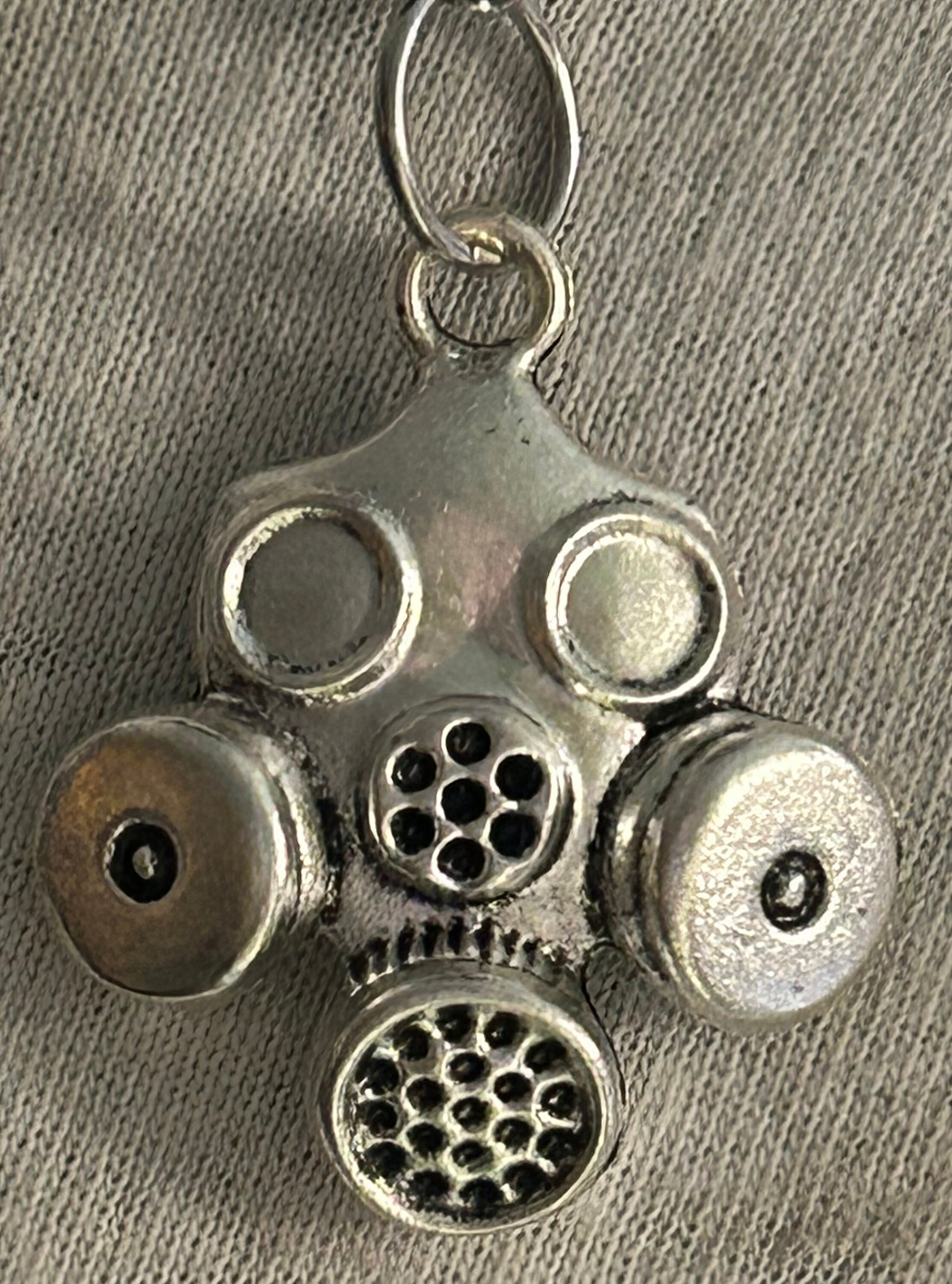 Gas Mask Necklace Antique Silver Charm/Pendant Rhodium Plated Chain 18”
