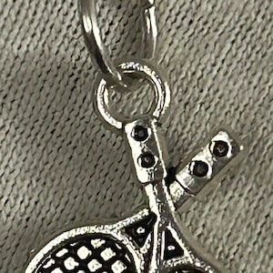 Tennis Rackets And Ball Necklace Antique Silver Charm/Pendant Rhodium Plated Chain 18”