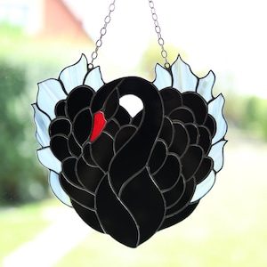 Stained glass suncatcher Black Swan Glass bird window hanging Gift for mom Home decor Window hanger Mother's day gift Glass art Wall decor