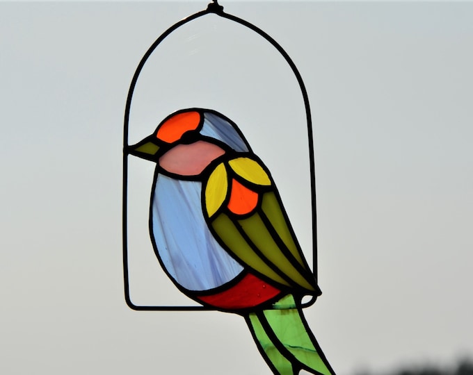 Stained glass suncatcher Pretty bird  Window hanging bird Glass decor gift Stain glass bird Suncatcher Wall decor Garden pendant