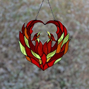 Phoenix suncatcher Stained glass window hanging Gift for Twins Love gift Leaded glass Glass art Flame firebird Mother's day gift Stain glass