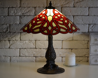 Buntglas-Lampe Tischlampe Buntglas-Schreibtischlampe Muttertagsgeschenk Uroboros-Muster Tiffany-Stil Lampe Bronzesockel Rote Lampe Wohnkultur