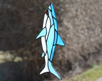 Suncatcher Stained glass window hanging Garden decor Shark window hanger Wall art Stain glass pendant Gift idea