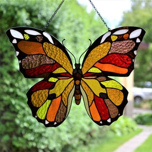 Stained glass suncatcher Butterfly window hanging pendant Stain glass art Leaded glass butterfly Home and Garden decor Summer decoration