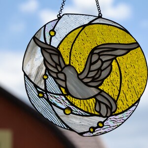 Stained glass sun catcher Flying dove suncatcher Handcrafted gift Stained glass window hanging Wall decor Glass gift Living room decor