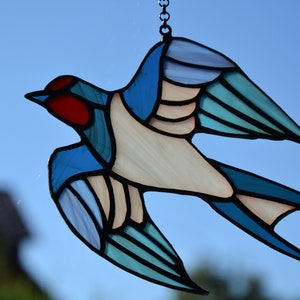 Martin stained glass window hanging Swallow suncatcher Wall art Stain glass gift Glass bird Window decor Garden decoration