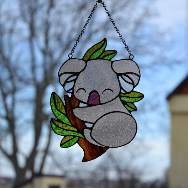 Koala suncatcher Stained glass window hanging Glass animals Stained glass window pendant