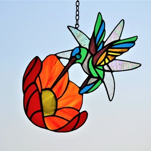 Stained glass Hummingbird Window suncatcher hanging Christmas gift Stain glass bird Colibri Fused glass art Wall decor Living room decor