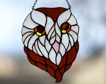 Owl suncatcher Stained glass window hanging bird Stain glass gift Handcrafted suncatcher Wall decor Natural design Leaded glass Mother's day