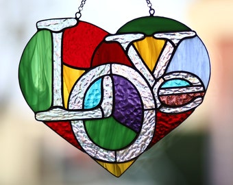 Love Heart Stained glass suncatcher Personalized gift Window hanger Home improvement Wall decor Leaded glass Stain glass gift Mother's day
