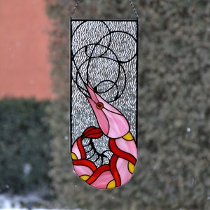 Stained Glass Panel Shrimp Window Hanging Suncatcher Christmas Decor Wall  Decor Stain Glass Panel Custom Stained Glass Kitchen Pendant 