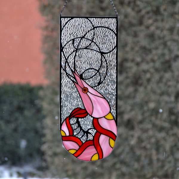 Stained glass panel Shrimp Window hanging suncatcher Home decor Wall decor Stain glass panel Custom stained glass Kitchen pendant