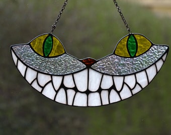 Stained glass Suncatcher Window hanging Cheshire Cat Alice in the Wonderland Stained glass window Christmas gift Wall decor Garden decor