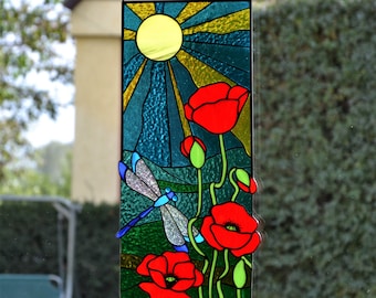 Summer stained glass panel Window hanging suncatcher Glass art Mother's day gift