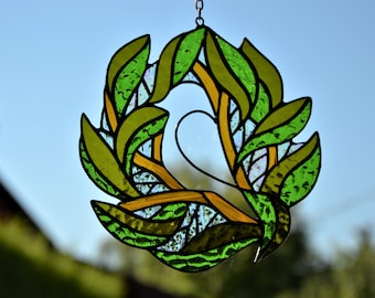 Stain glass suncatcher Transparent bird Window hanging sun catcher Stained glass sun catcher Wall decor Leaded glass Handcrafted gift
