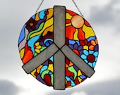 Peace stained glass window hanging Suncatcher window pendant Stained glass flower ornament Garden decor